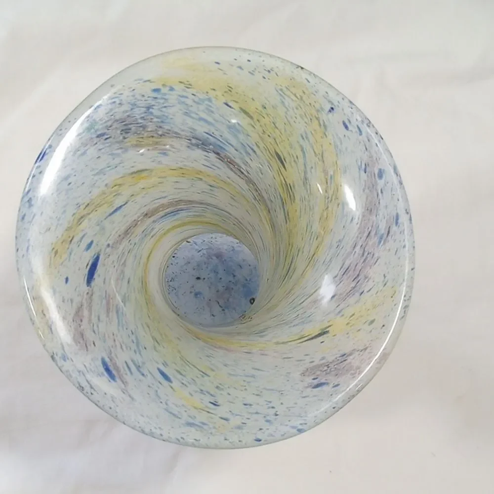 Vintage F + C Heavy Crystal Green and Blue Swirl Vase